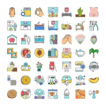 Mixed flat line design icons illustrating various modern concepts Stock Illustration