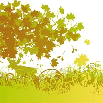 Mixed forest in autumn and falling leaves Stock Illustration