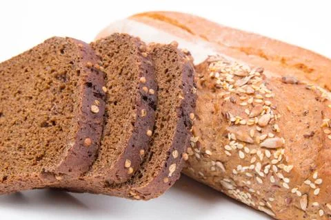 Mixed frash baked bread on white background Stock Photos