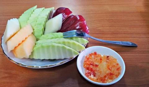 Mixed fruit and salt chilli -Food Foto stock