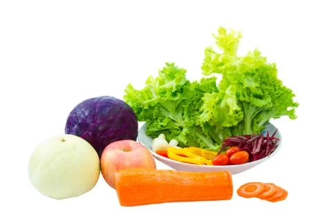 Mixed fruit and vegetable isolated on white Stock Photos