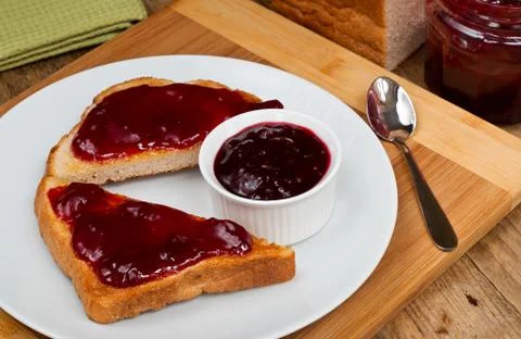 Mixed fruit jam on toast Stock Photos