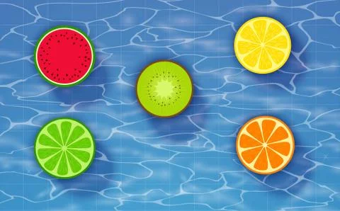 Mixed fruit on the water in the pool Stock Illustration