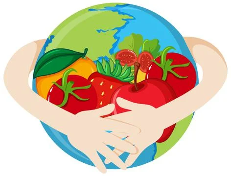 Mixed fruits on earth globe Stock Illustration