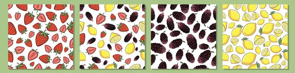 Mixed Fruits Patterns Set Stock Illustration