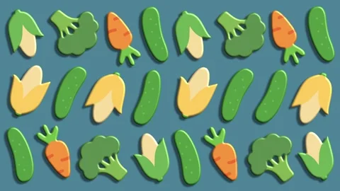 Mixed garden vegetables pattern on blue background for healthy lifestyle Stock Footage 324858323