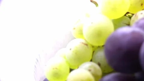 Mixed green and black grapes rotating on white background Stock Footage 345340084
