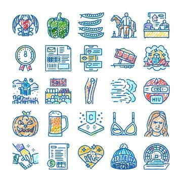 Mixed hand drawn scribble style icons collection イラスト素材
