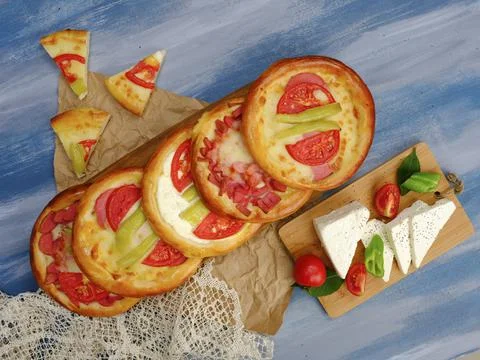 Mixed handmade pizza Stock Photos