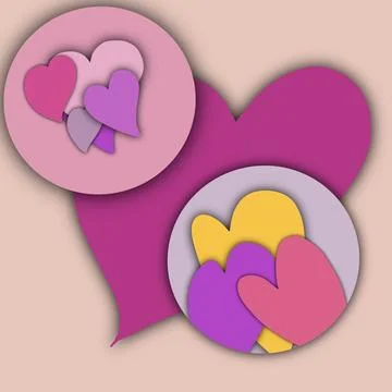 Mixed heart shape form a pattern in Paper cut design.pastel background. Stock Illustration