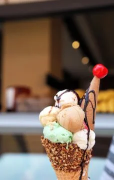 Mixed Ice cream on the cornet Stock Photos