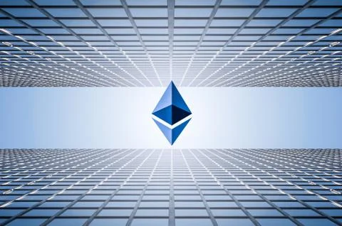 Mixed image which are ethereum crypto currency and abstract blue background Stock Photos