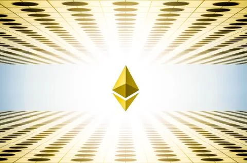 Mixed image which are ethereum crypto currency and abstract blue background Stock Photos