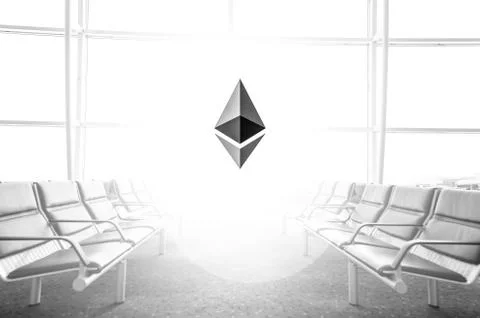 Mixed image which are ethereum crypto currency and abstract blue background Stock Photos