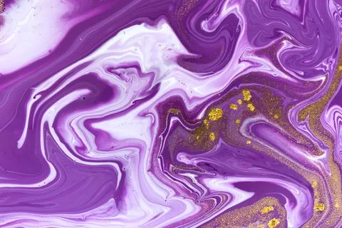 Mixed ink artwork texture. Liquid marble violet background with gold layers. Stock Illustration
