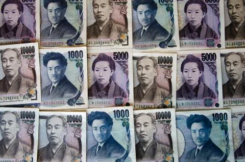 Mixed japanese notes Stock Photos