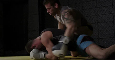 Mixed Martial Arts - Medium Shot - Fighters Wrestling Stock Footage 33527098