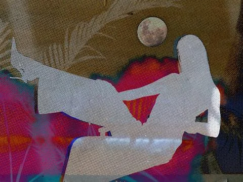 Mixed media artwork based on a photograph of a woman wearing high heels Stockfoto's