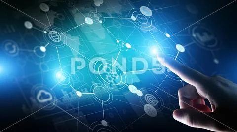 Mixed media. Business Organisational structure on virtual screen with process Stock Photos