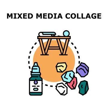 Mixed media collage art project creator items Stock Illustration
