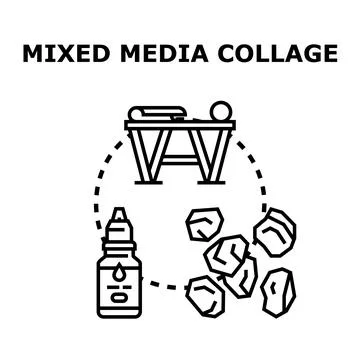 Mixed media collage art project creator items Stock Illustration