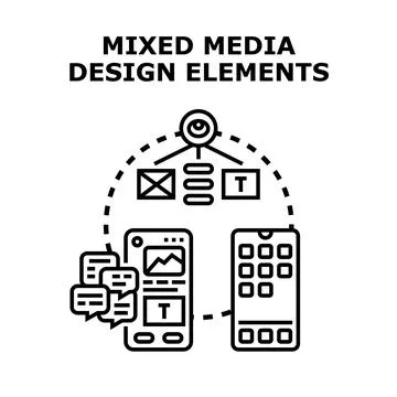 Mixed media design elements developing app content Stockillustratie