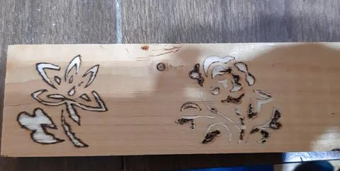 Mixed media tests: etching and pyrography Foto stock