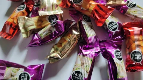 Mixed Mini Chocolate Bars Pile Top View Variety of Chocolate Treat Stock Footage 329095071