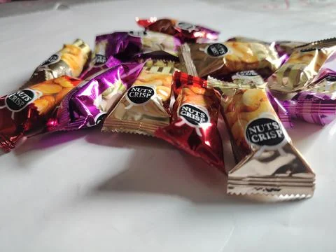 Mixed Mini Chocolate Bars Pile Top View Variety of Chocolate Treats Foto stock