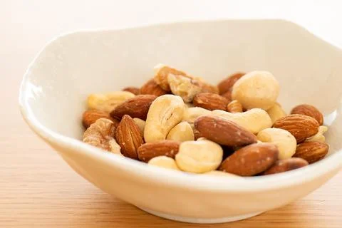 Mixed nuts (almond, walnut, macadamia, cashew) Stock Photos