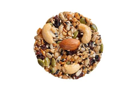 Mixed Nuts and dried fruit cookies on white background with clipping path Stock Photos