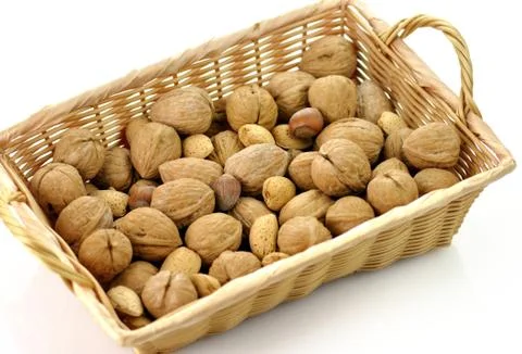 Mixed nuts in a basket Stock Photos