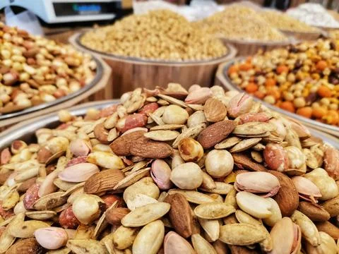 Mixed Nuts Basket Stock Photos