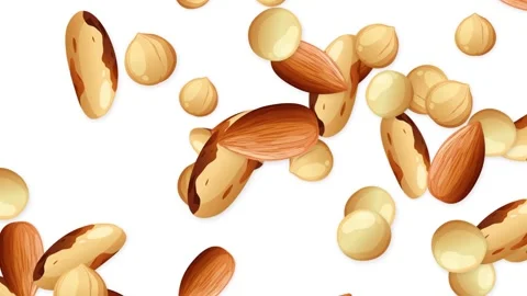Mixed Nuts Bursting and Falling Animation on White Background Stock Footage 344379216