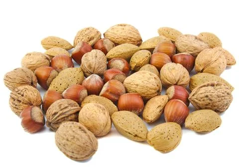 Mixed nuts: walnuts, almonds and hazelnuts Stock Photos