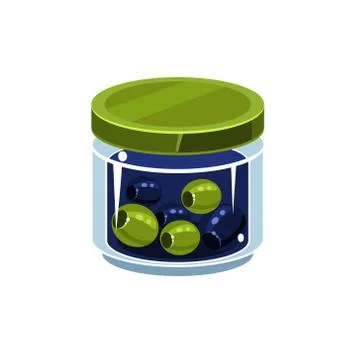 Mixed Olives In Transparent Jar Stock Illustration