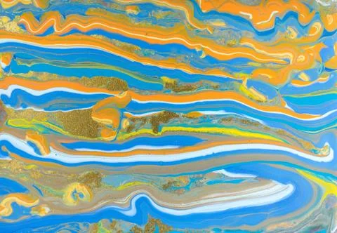 Mixed paint strips texture. Orange and blue ink background Stock Illustration