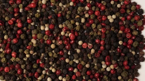 Mixed peppercorns rotating on a white background Stock Footage 342437711