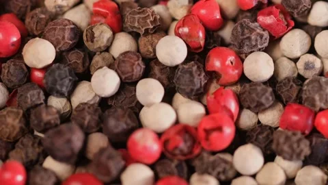 Mixed peppercorns rotation, heap of spice, mix of different peppers closeup Stock-Footage 166388074