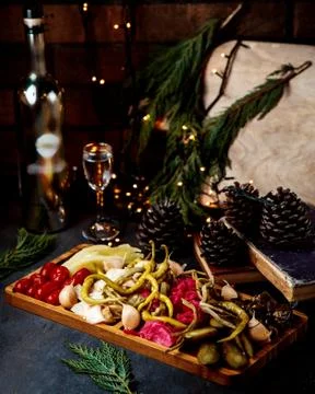 Mixed pickles set on the desk Stock Photos