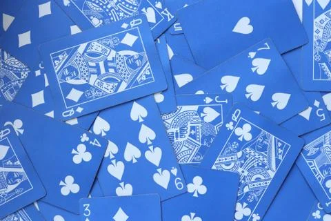 Mixed playing cards background. Assorted play cards backdrop. Many miscellane Foto stock