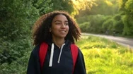 Mixed Race African American Girl Teenager Female Young Woman Hiking Stock Footage