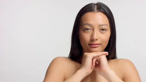 Mixed race asian model in studio beauty shoot Stock Footage 110732263
