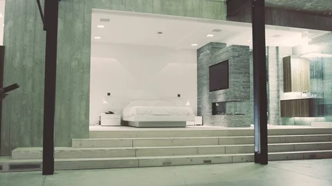 Mixed race boss walks through luxury penthouse apartment drinking coffee Stock Footage 105012901