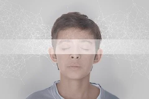 Mixed Race boy sensing virtual network Stock Photos