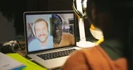 Mixed Race Couple Ending Video Chat, Waving Hands Stock Footage