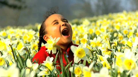 Mixed race girl in dandelion field Stock Footage