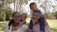 Mixed Race Grandparents Piggyback With Grandchildren In Park Stock Footage