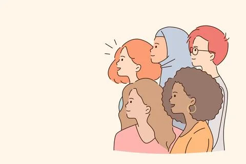 Mixed race group attention concept. Illustrazione stock