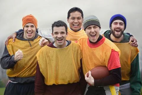 Mixed race group of men who play American Flag Football. Stock Photos